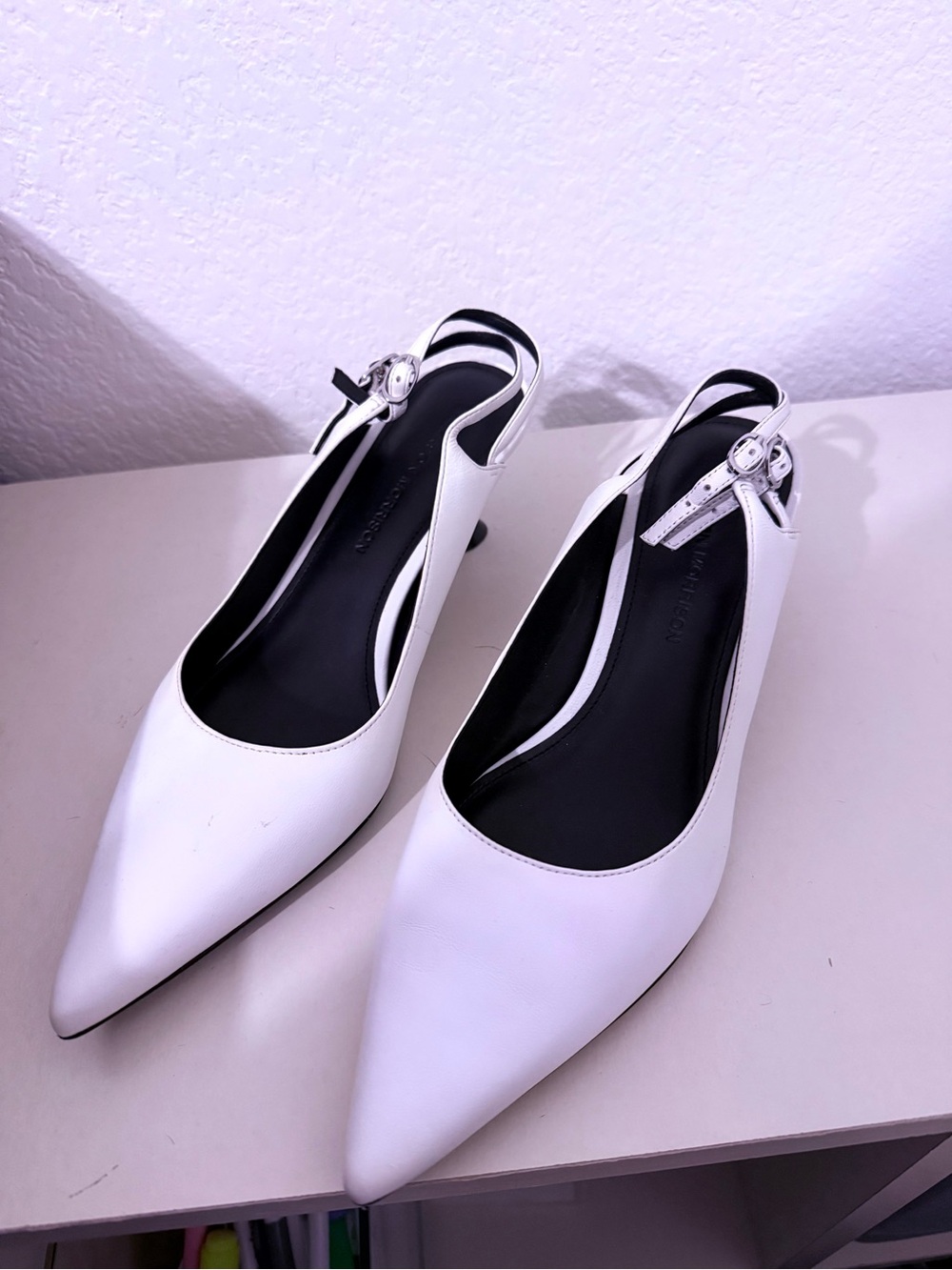Sigerson Morrison Mod White Twiggy Pointed Slingback Pumps